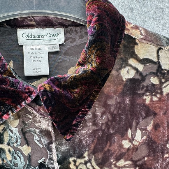 COLDWATER CREEK Women's Silk Velvet Sheer Burnout Button Front Top‎ Size Medium - Picture 3 of 9